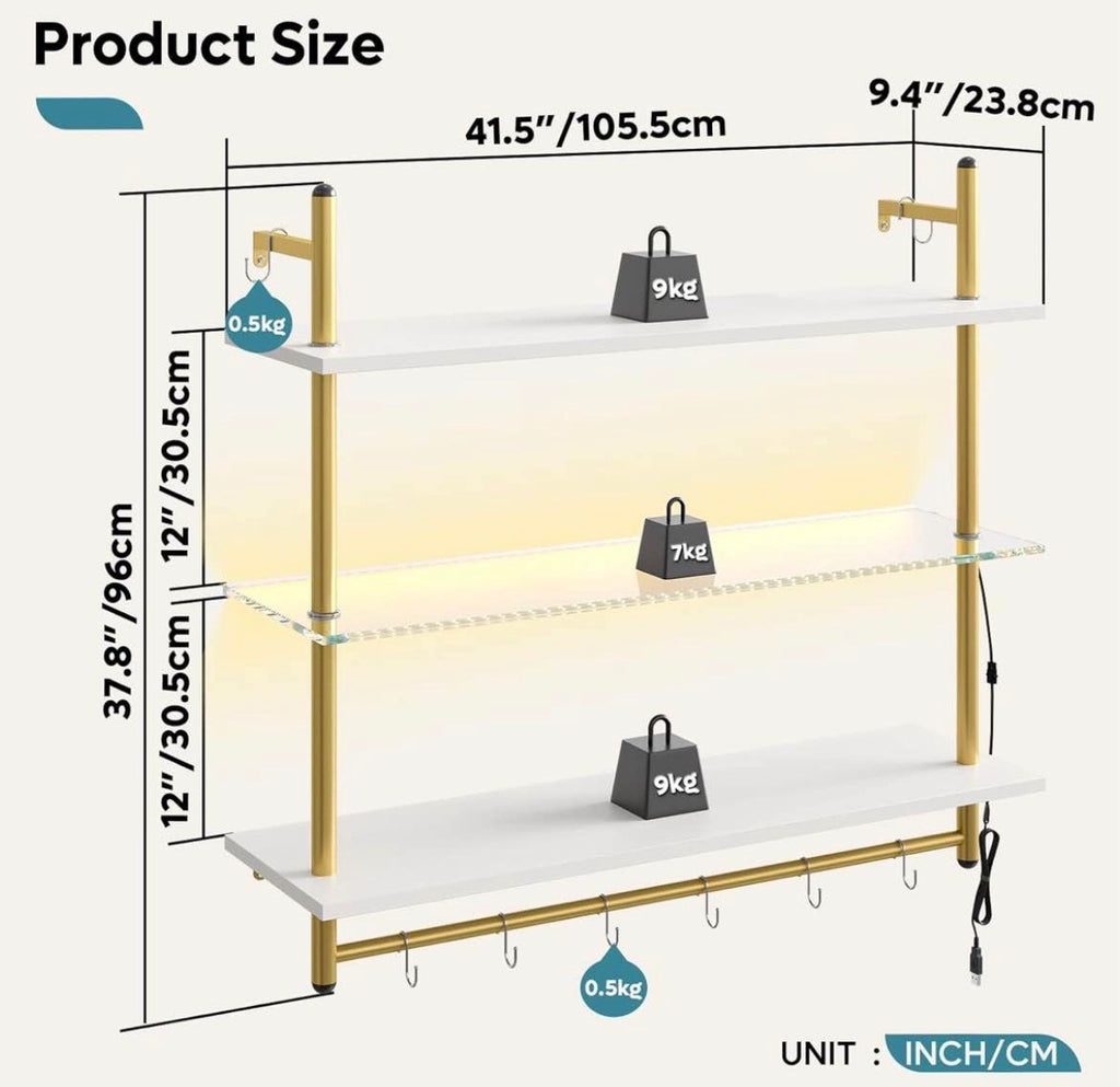 41" LED Floating Shelves for Wall