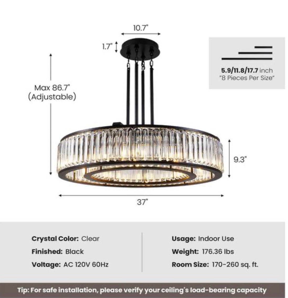 37 in. premium sparkling crystal Chandelier