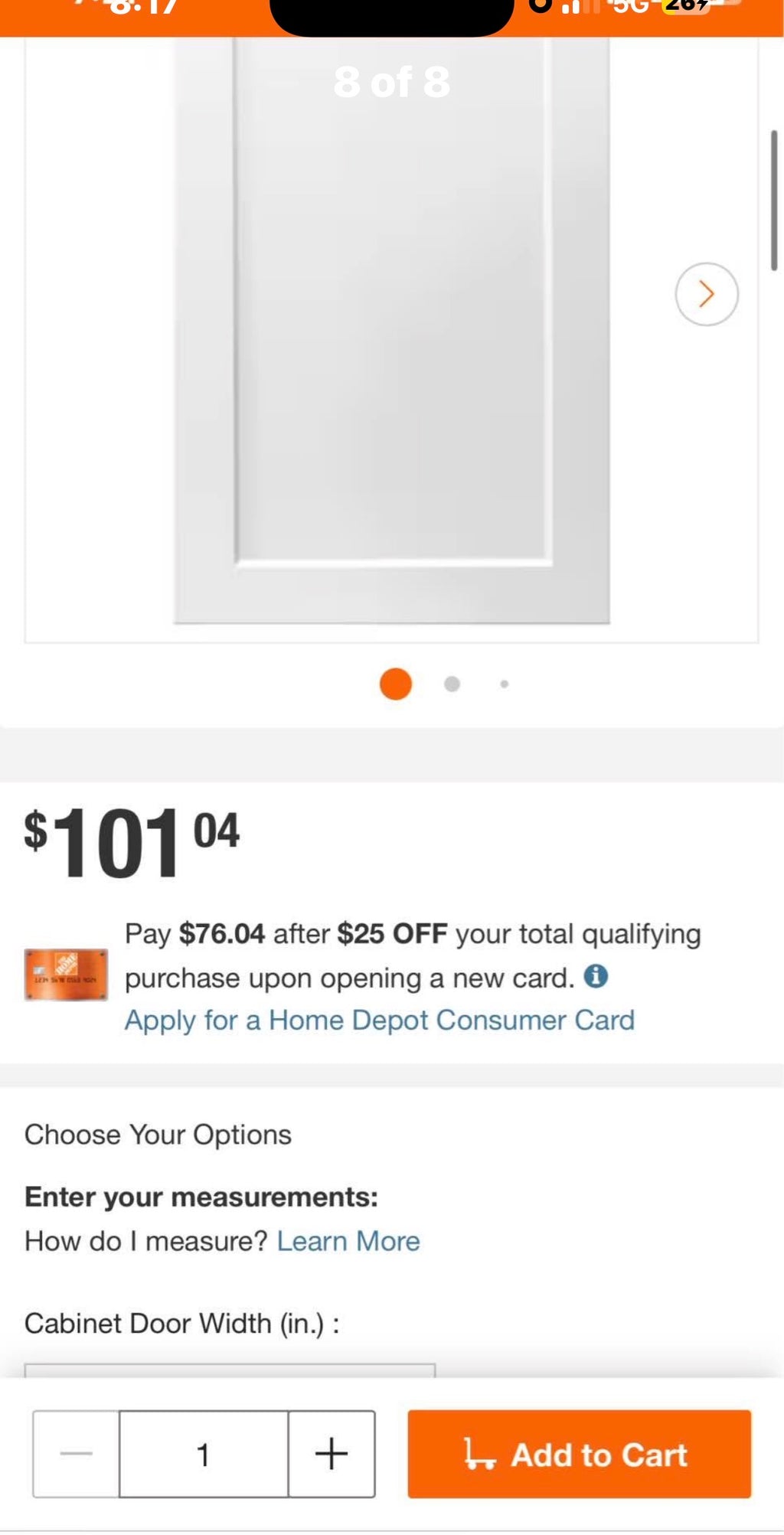 Custom Thermofoil or Finished Wood Cabinet Door
