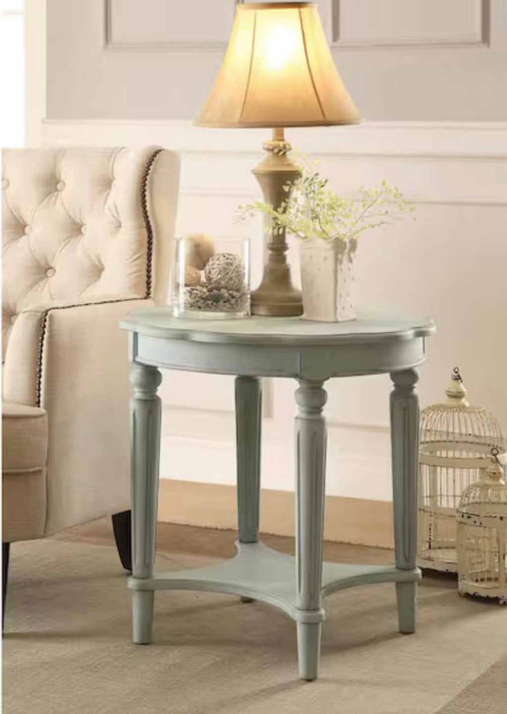 Acme Fordon Round Wooden End Table Antique Green