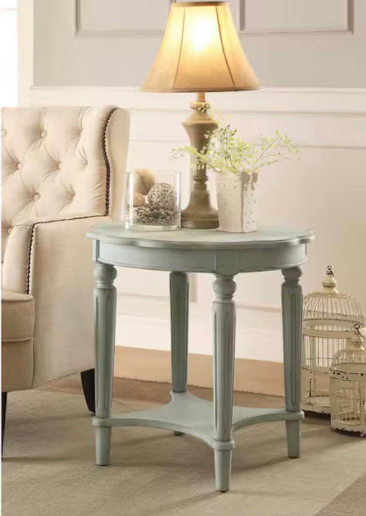 Acme Fordon Round Wooden End Table Antique Green