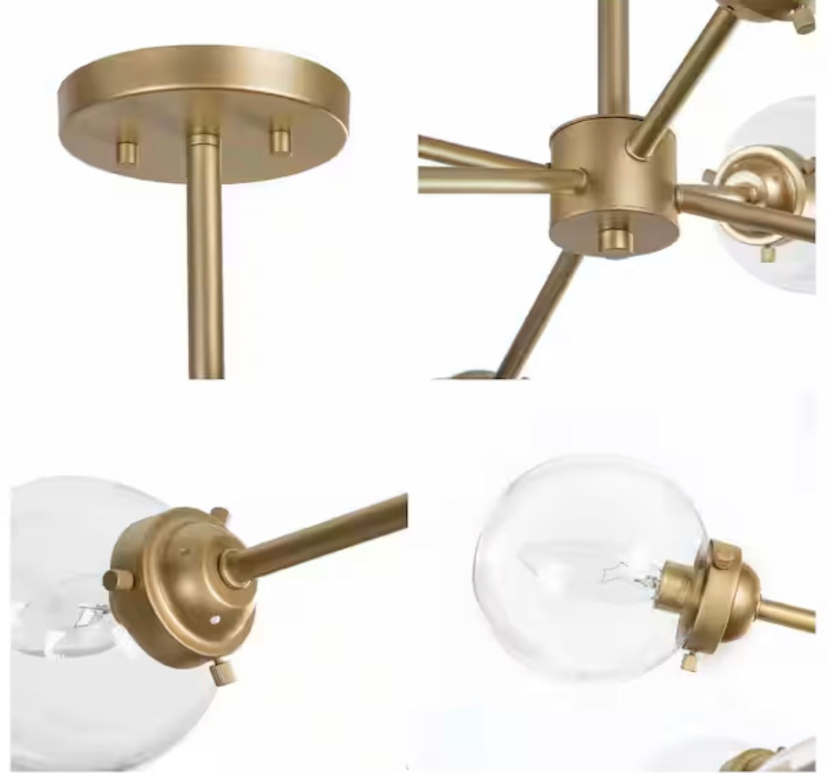 Modern Gold Sputnik 6-Light Semi-Flush Mount Ceiling Light