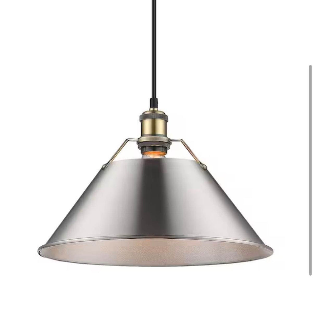 Orwell AB 1-Light Pendant - 14 in. in Aged Brass with Pewter Shade