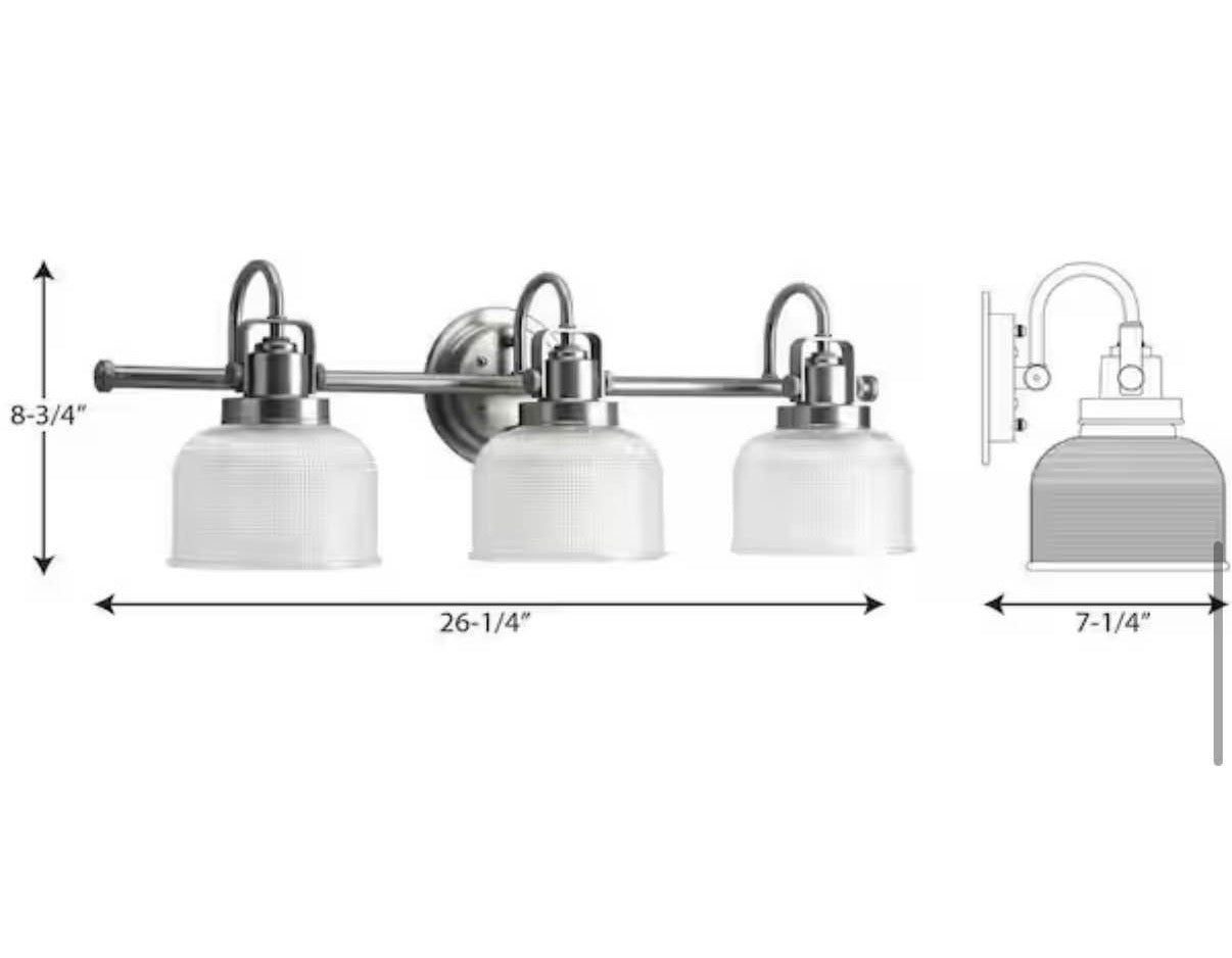 26 in. 3-Light Antique Nickel Double Prismatic Glass Vanity Light