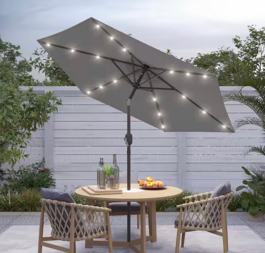 7.5 ft. Solar Lighted LED Patio Market Crank and Tilt Umbrellas
