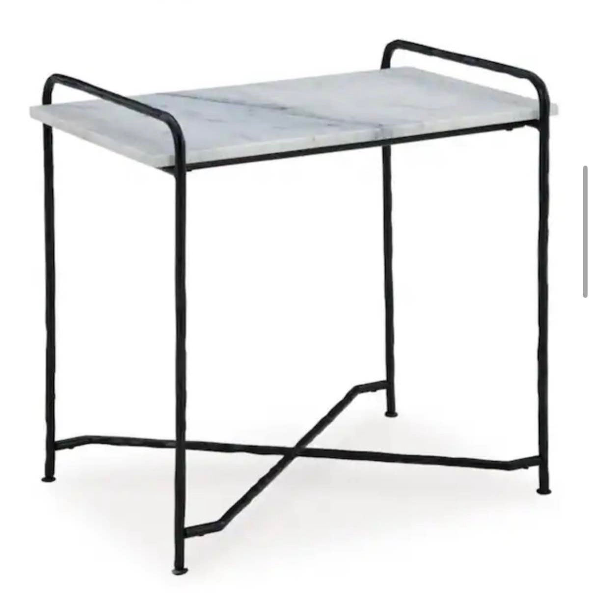 Ashber 22 in. White Rectangle Marble End Table with Pedestal Base