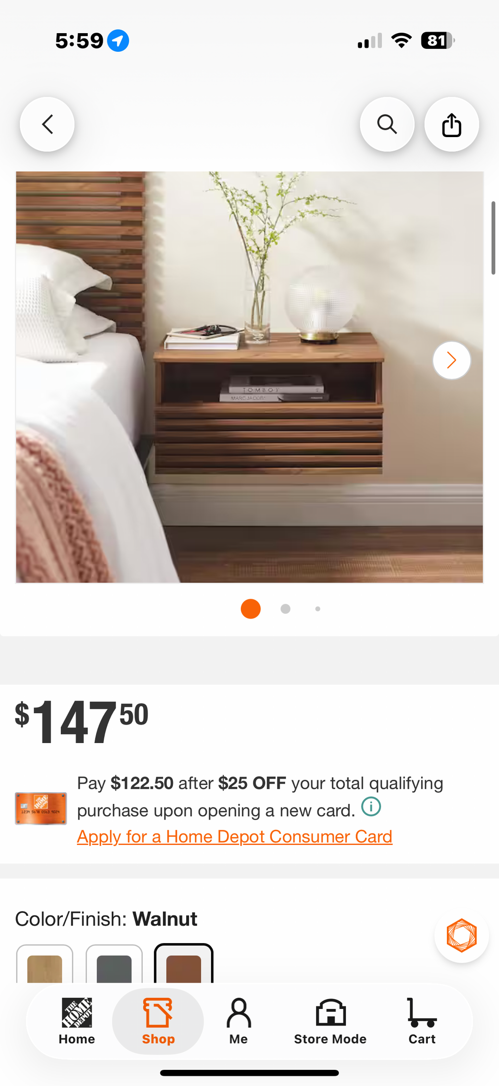 Wall-Mount Nightstand in Walnut