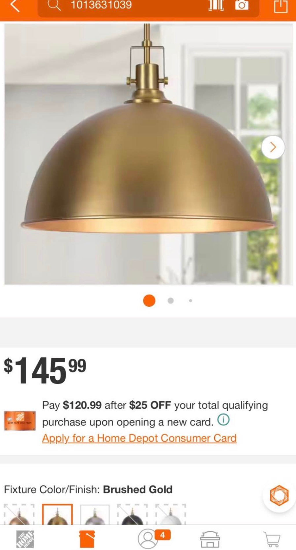 Brushed Gold Single Pendant Light for Kitchen Island