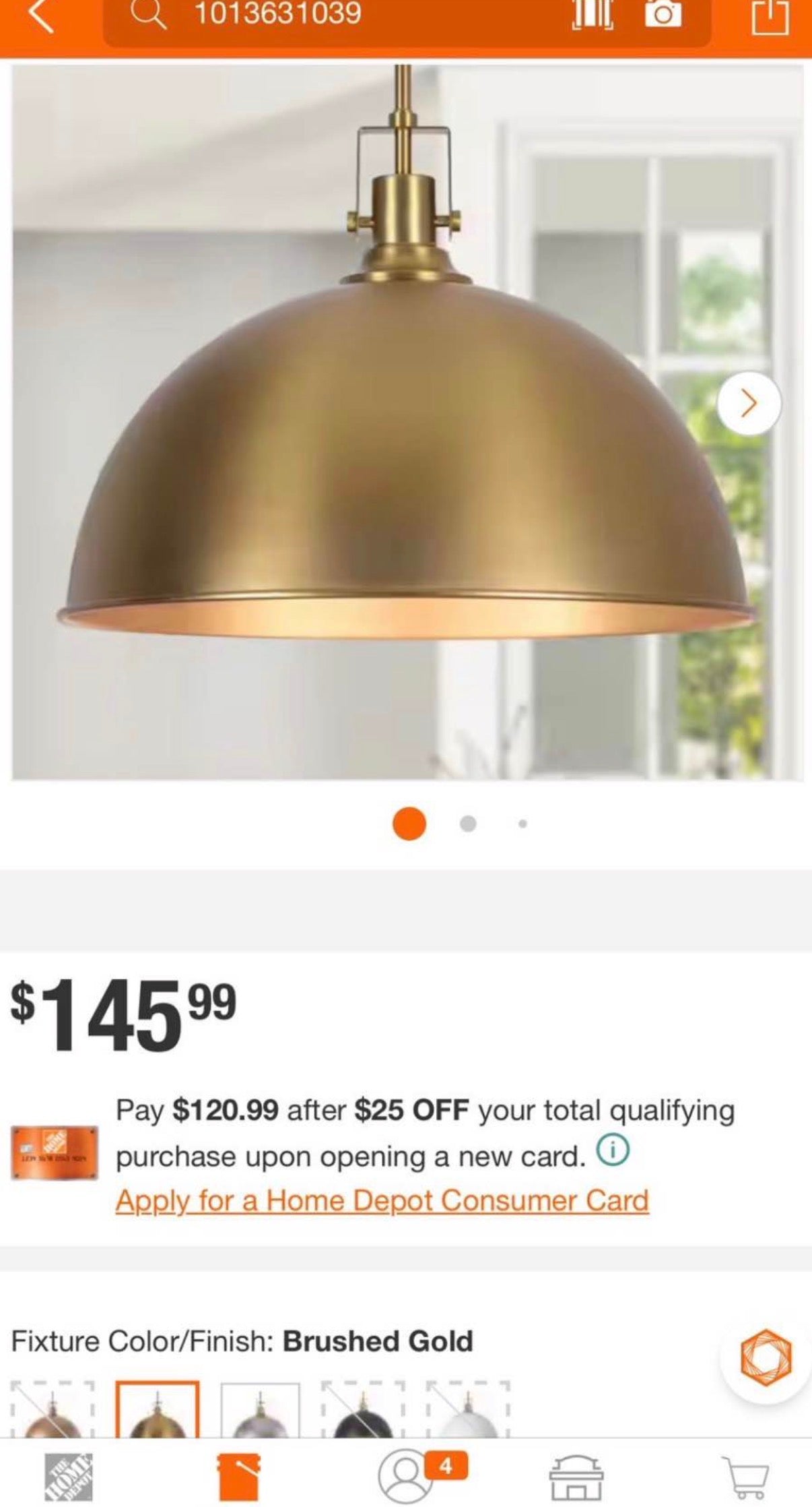 Brushed Gold Single Pendant Light for Kitchen Island
