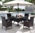 5Pcs Wicker Dining Set with Glass Tabletop