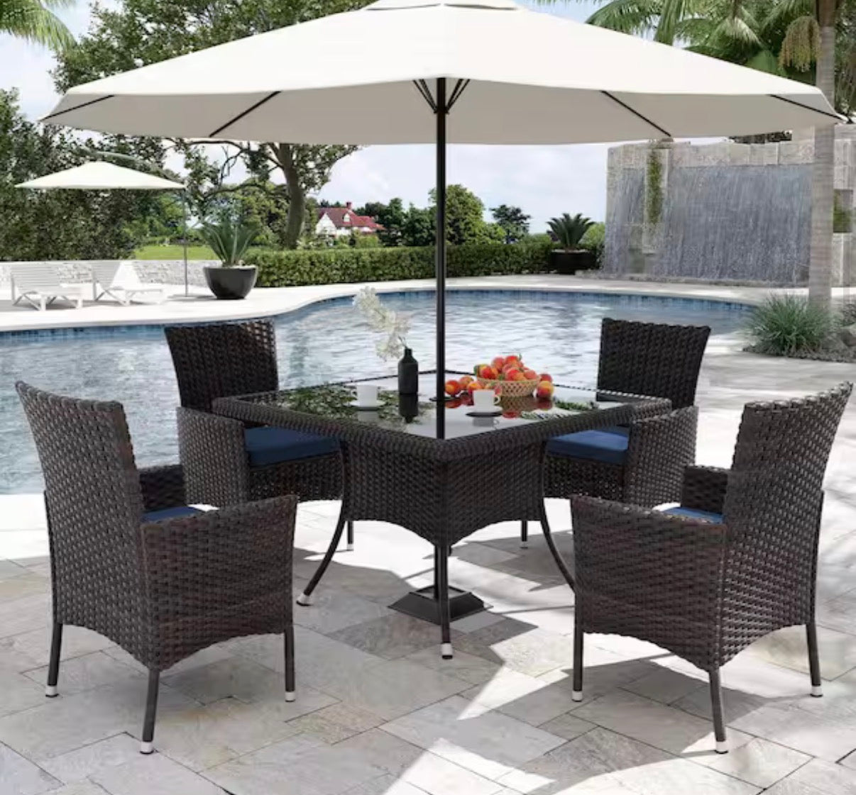 10-Piece Wicker Patio Outdoor Dining Set with Glass Tabletop