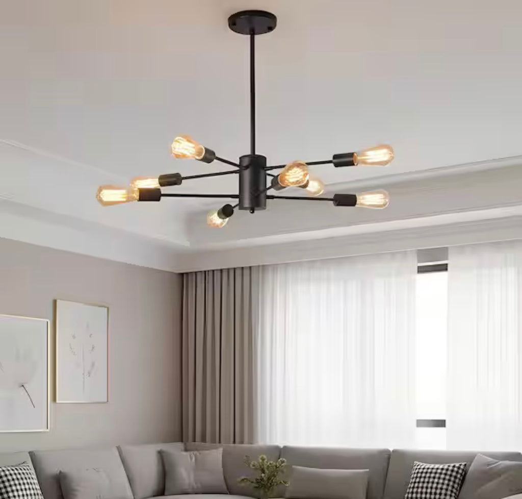 8-Light Black Modern Sputnik Chandelier