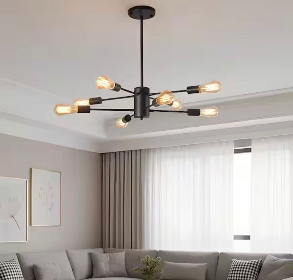 8-Light Black Modern Sputnik Chandelier