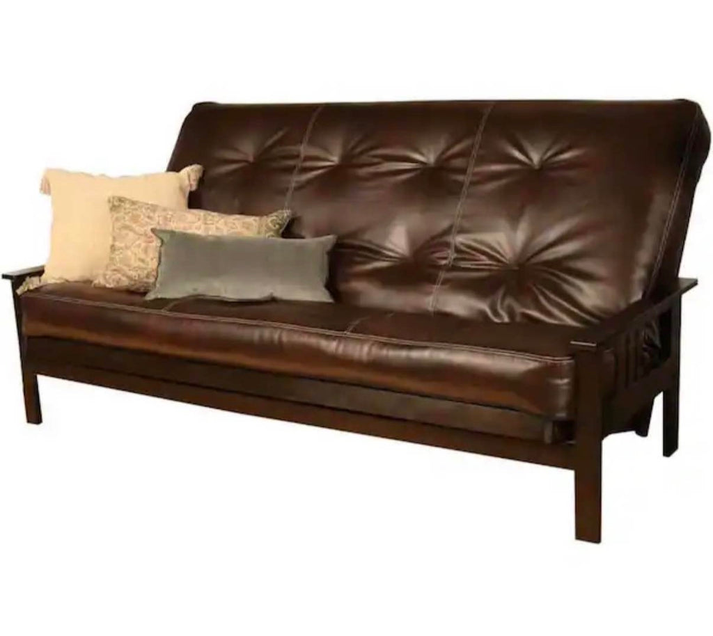 85 in. Espresso Trail Java Leather Upholstered Queen Size Futon Set