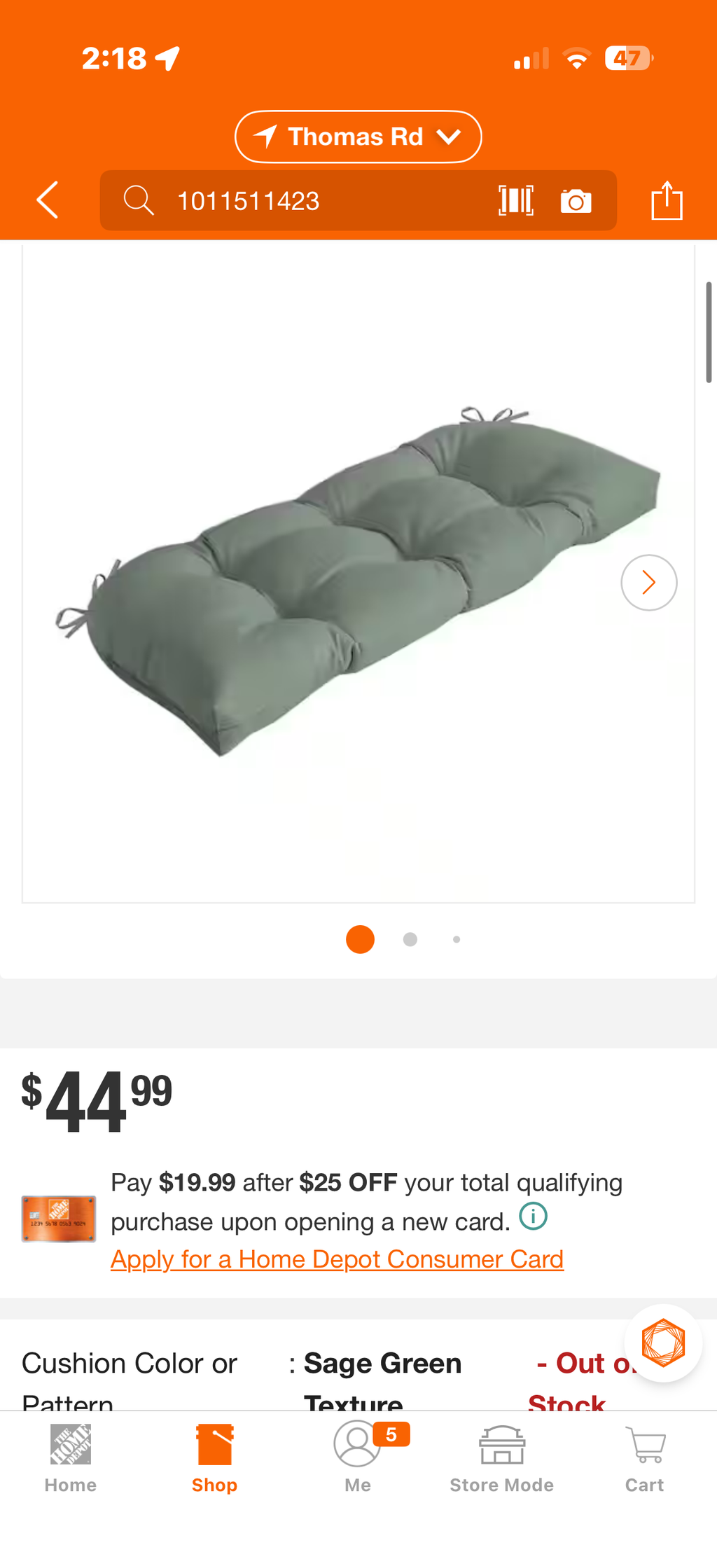 41.5 in W Outdoor Wicker Rectangular Settee Cushion