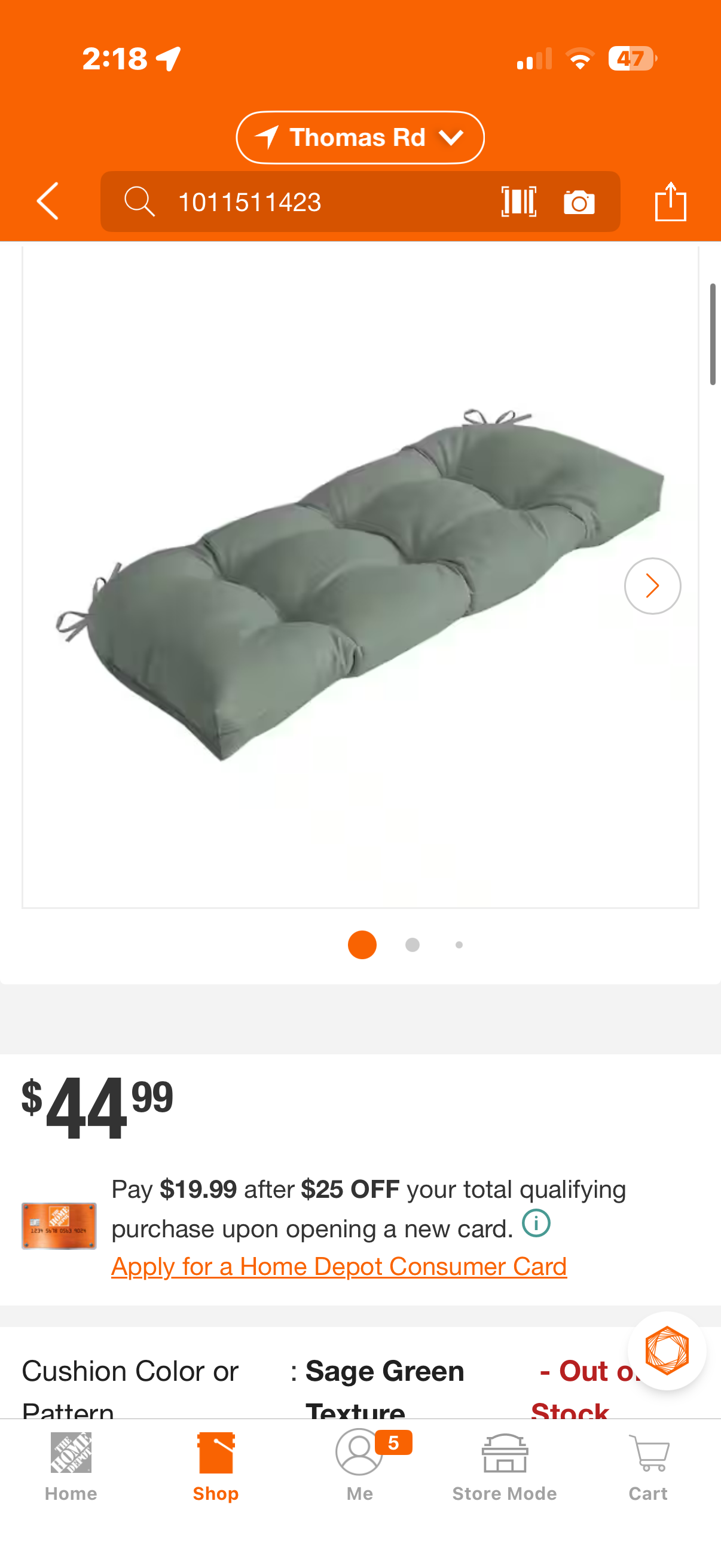 41.5 in W Outdoor Wicker Rectangular Settee Cushion