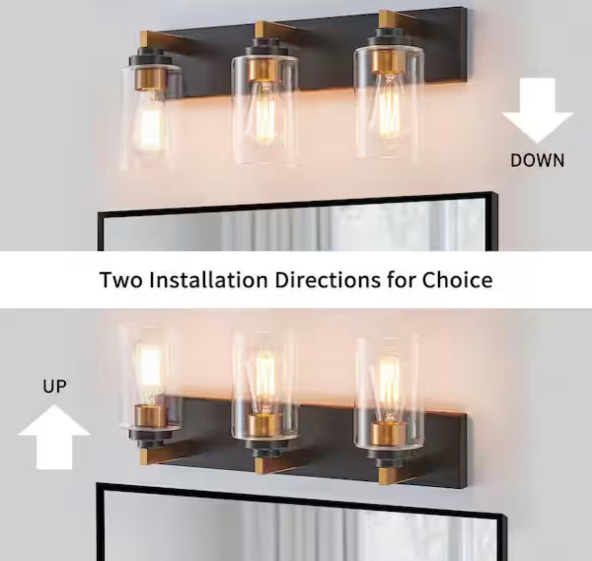 3-Light Black and Brushed Gold Vanity Light