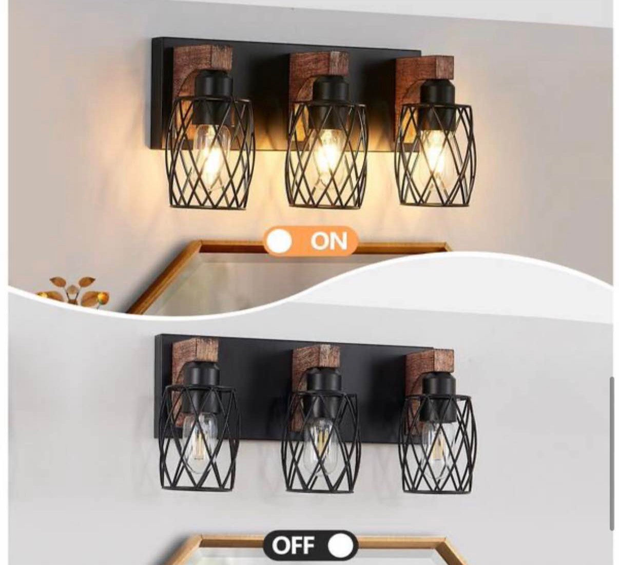 3-Light Black and Walnut Cage Vanity Light