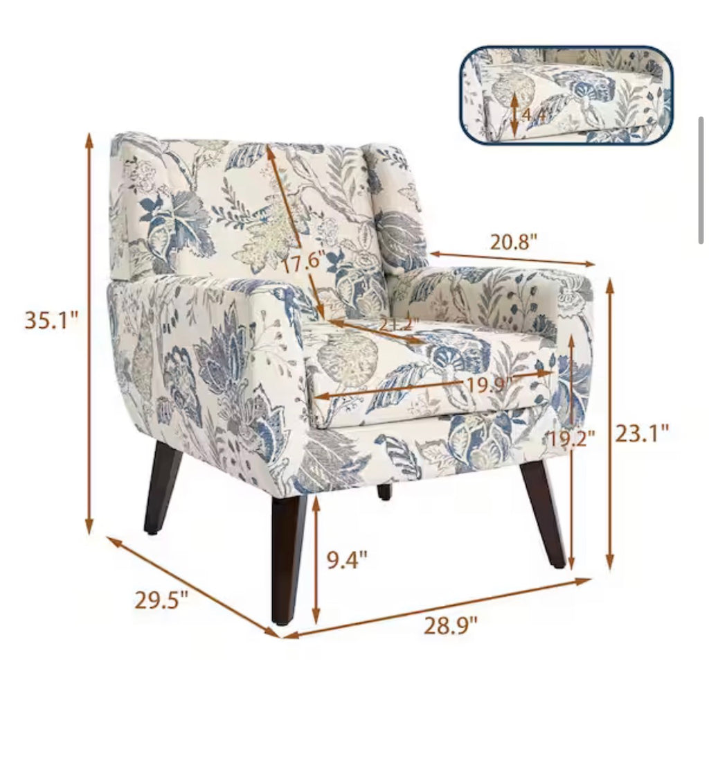 Multicolor Leaf Pattern Linen Upholstery Arm Chair (Set of 1)