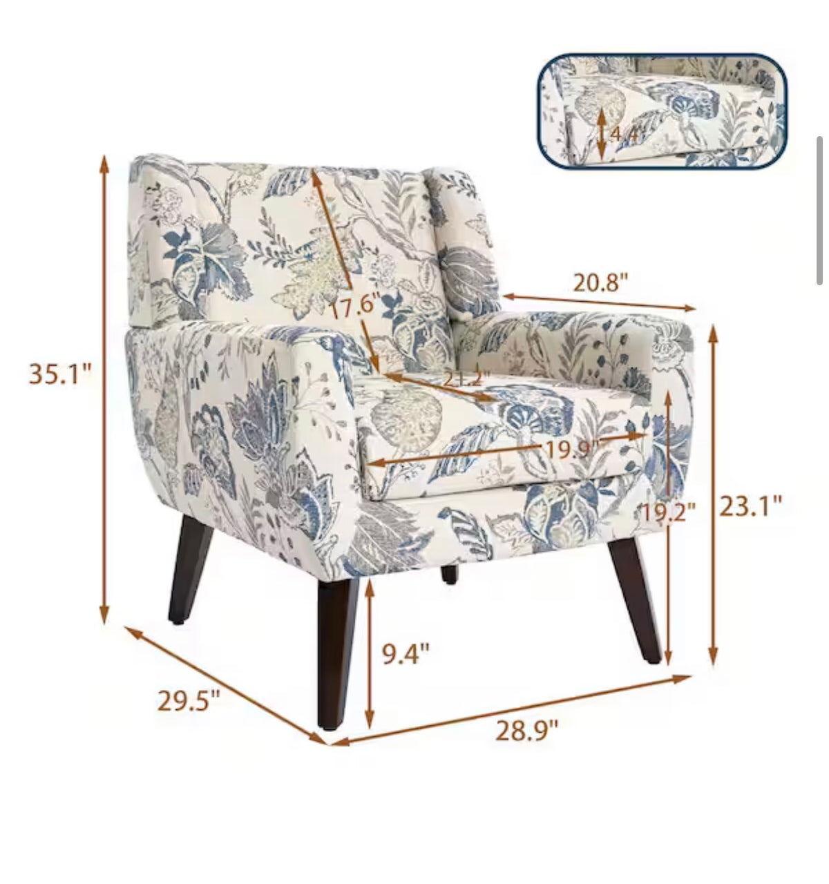 Multicolor Leaf Pattern Linen Upholstery Arm Chair (Set of 1)