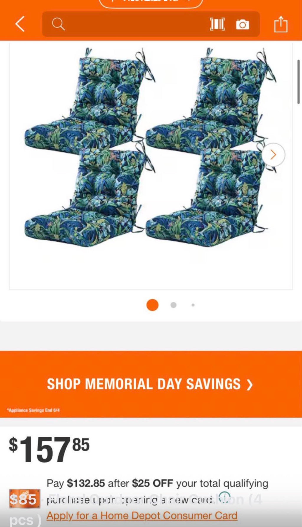 Floral Outdoor Chair Cushion (4 pcs )