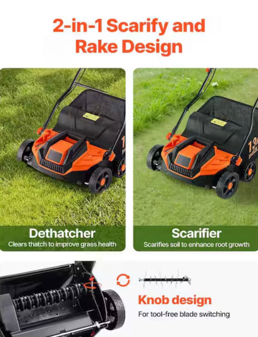 2-in-1 Electric Dethatcher & Scarifier Corded Lawn Tool
