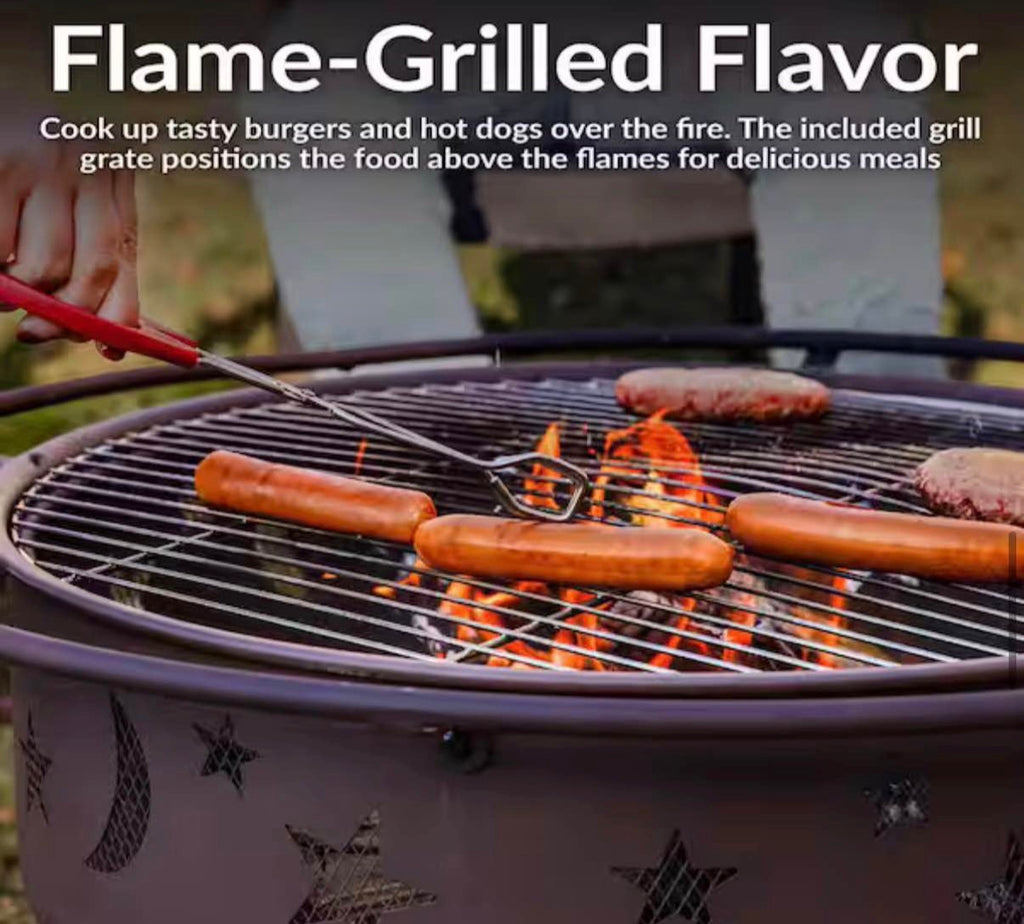 Cosmic 30 in. x 20 in Fire Pit with Cooking Grill