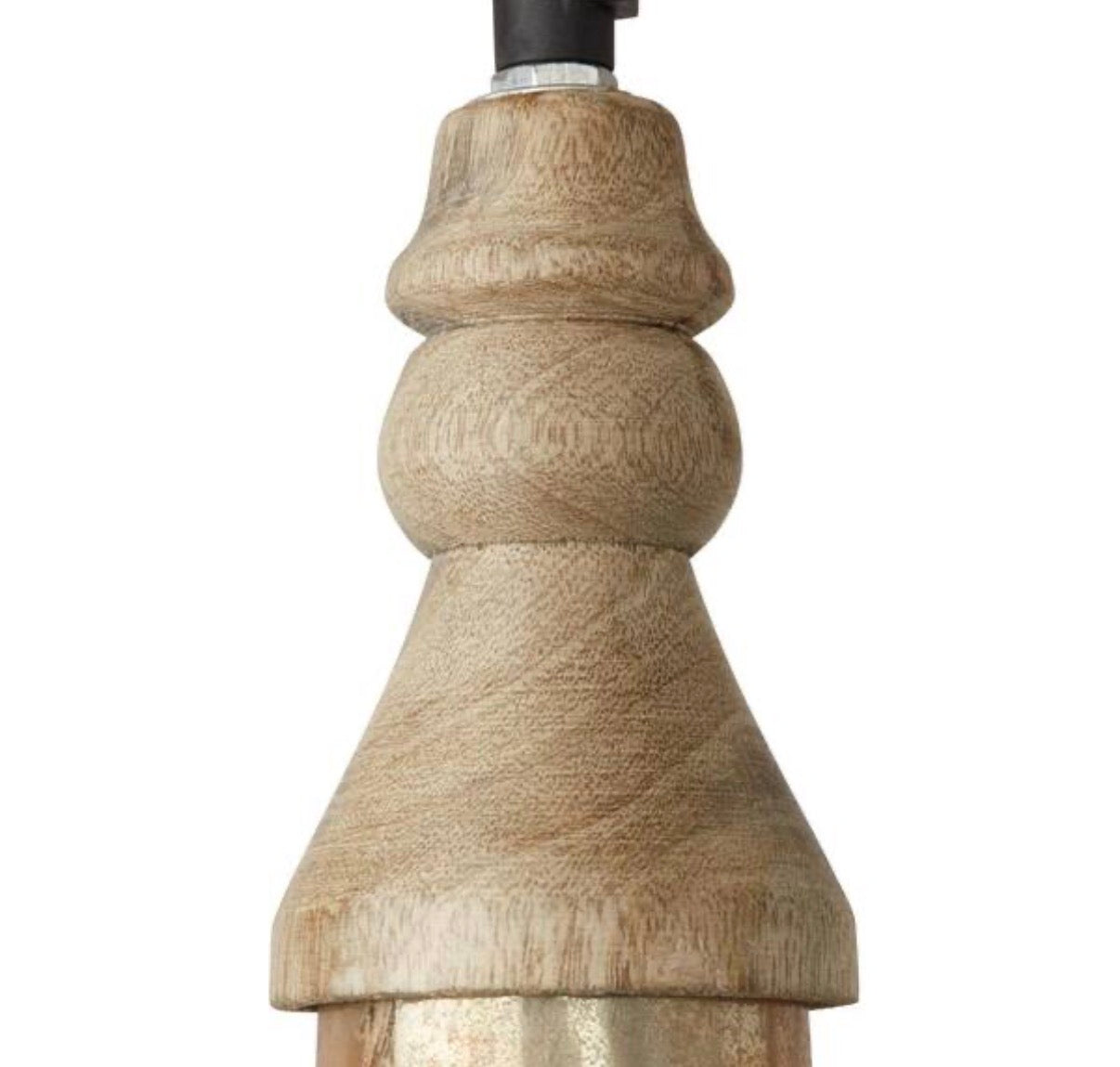 1-Light Bell-Shaped Glass Shade Pendant Lamp with Mango Wood Accent