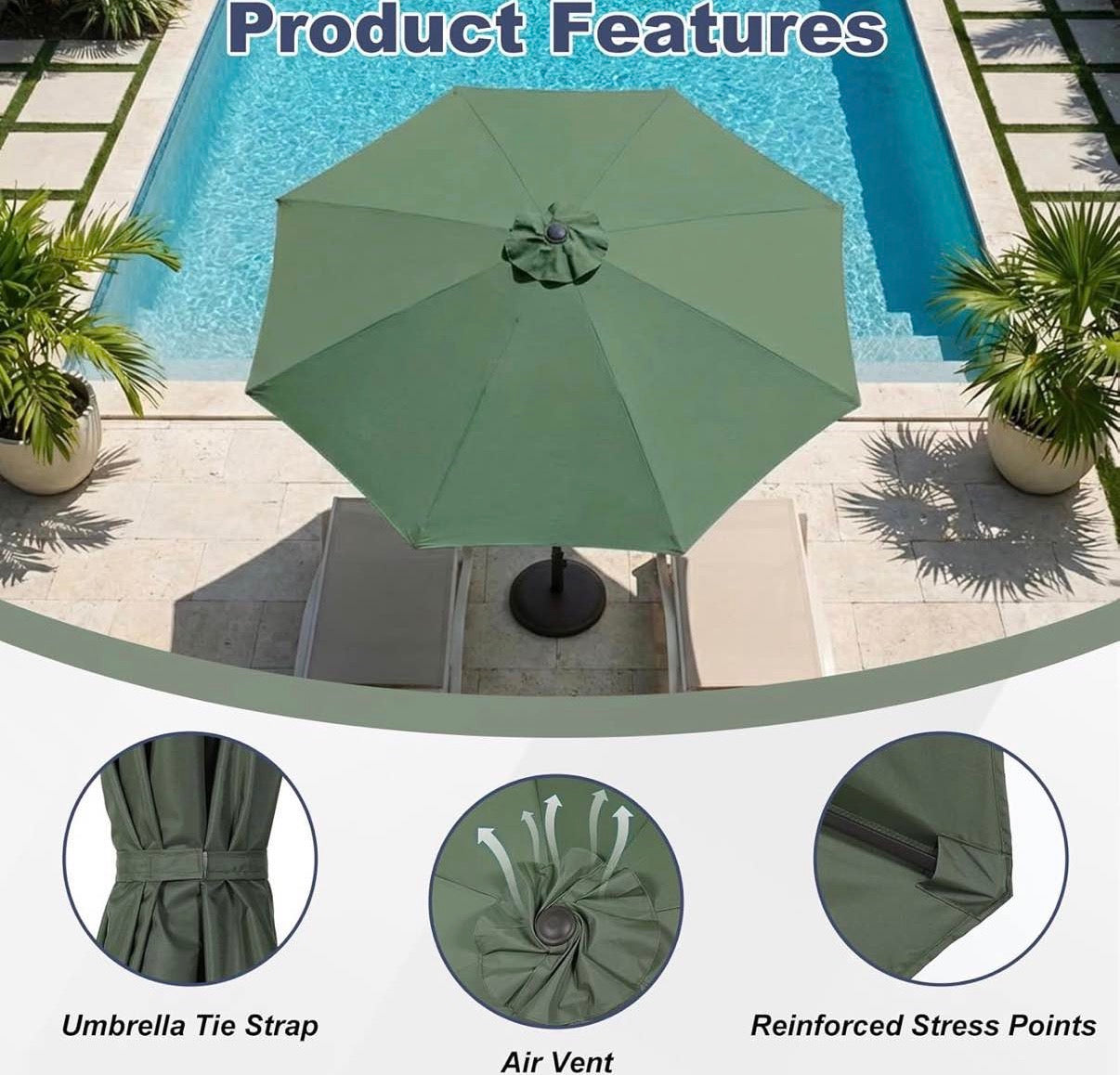 Patio Umbrella Replacement Canopy for 9 ft 8 Ribs