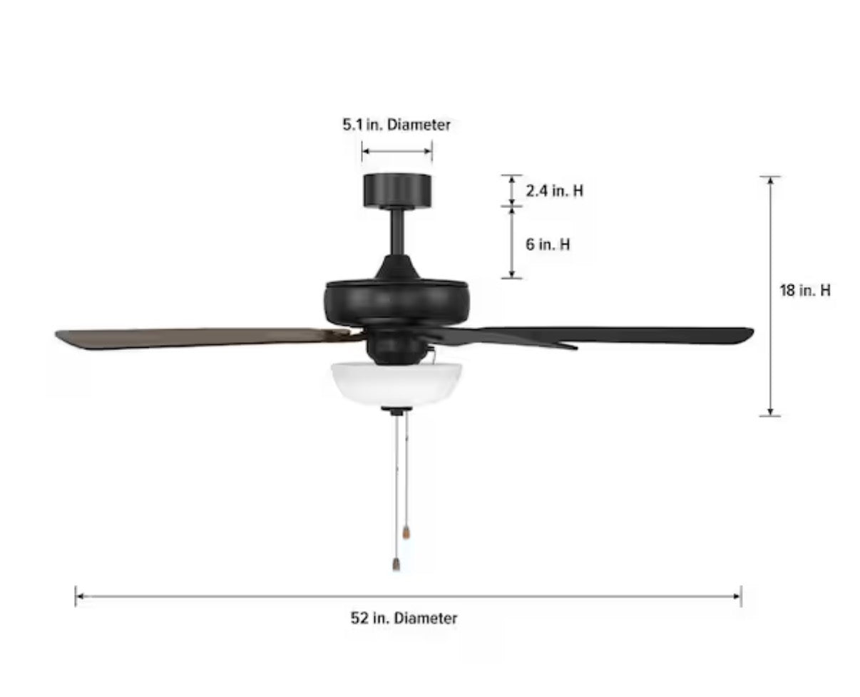 52-Inch Ceiling Fan with Reversible Blades and Light Kit