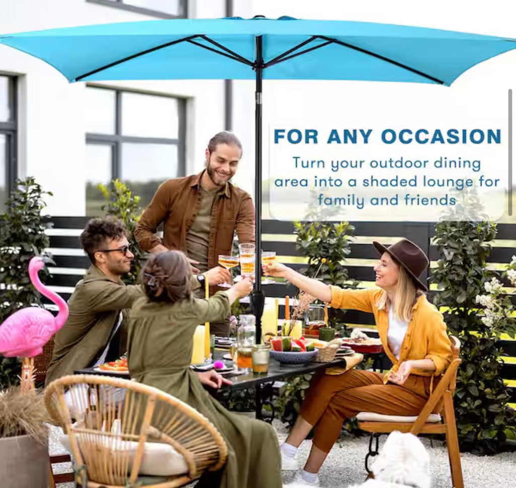 6.6 ft. x 9.8 ft. Rectangular Steel Market Patio Umbrella in Aqua