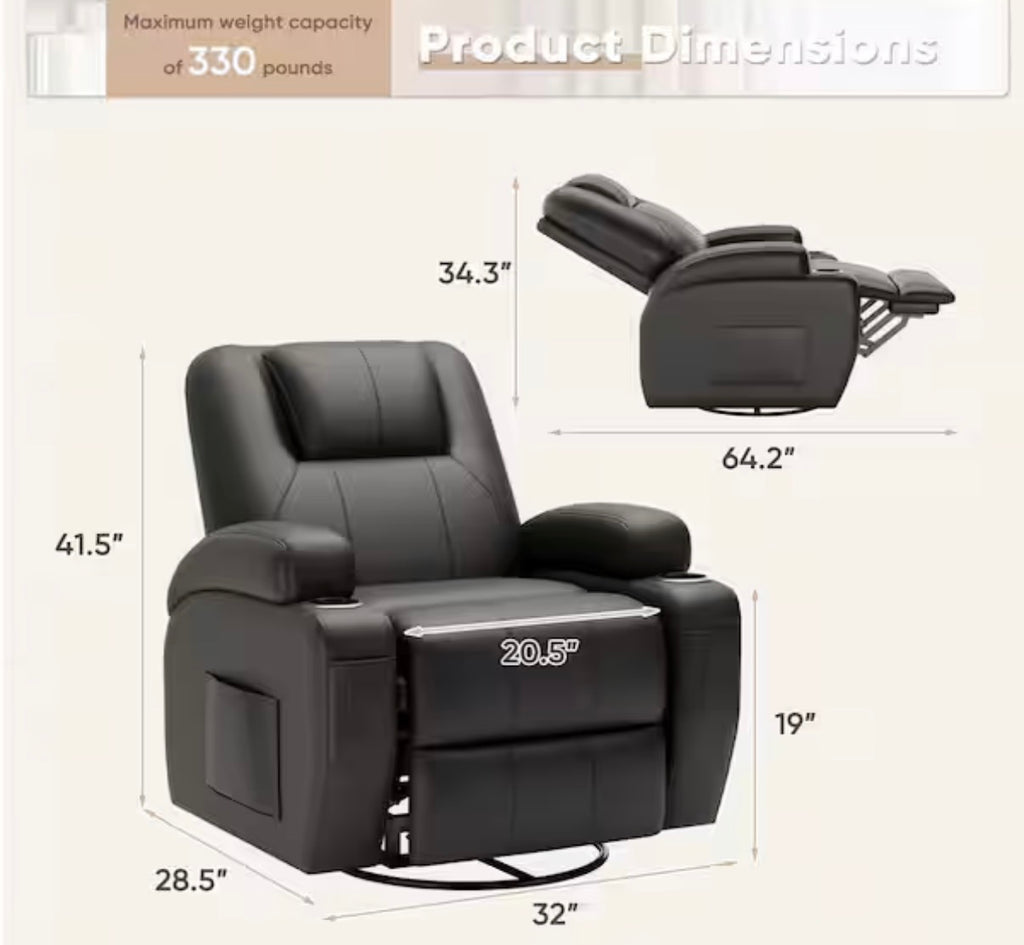 Rocking Recliner Chair, 360° Swivel