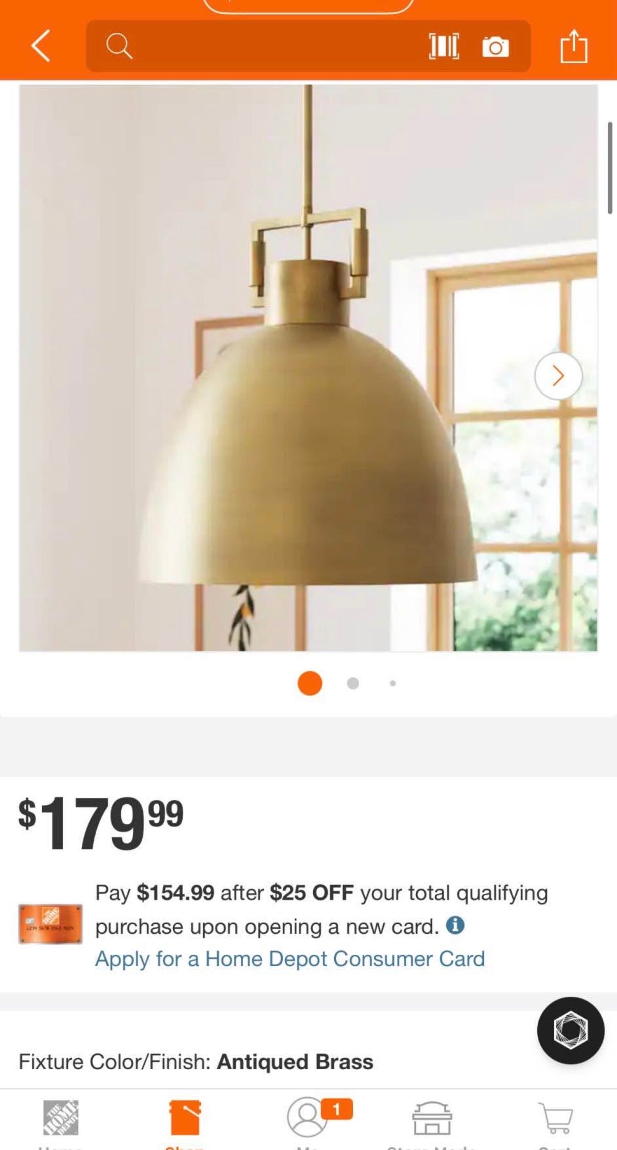 Antiqued Brass Shaded Pendant Light