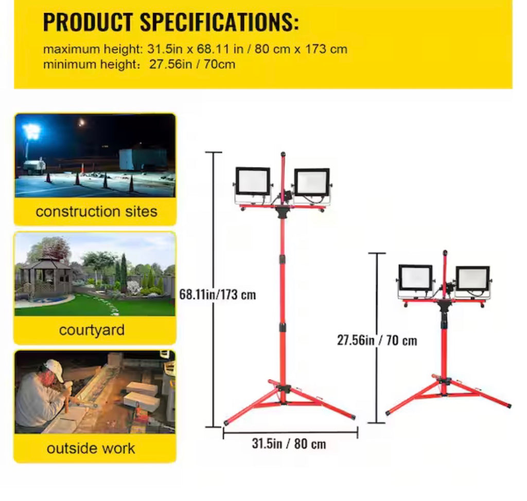 5000 Lumen Dual-Head LED Work Light with Stand