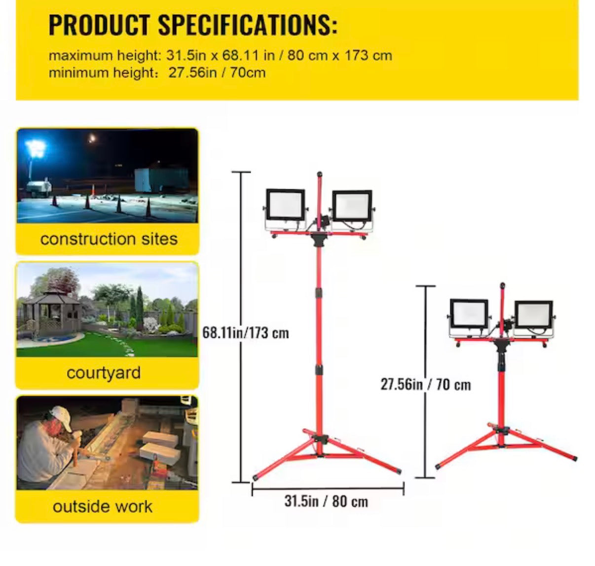 5000 Lumen Dual-Head LED Work Light with Stand