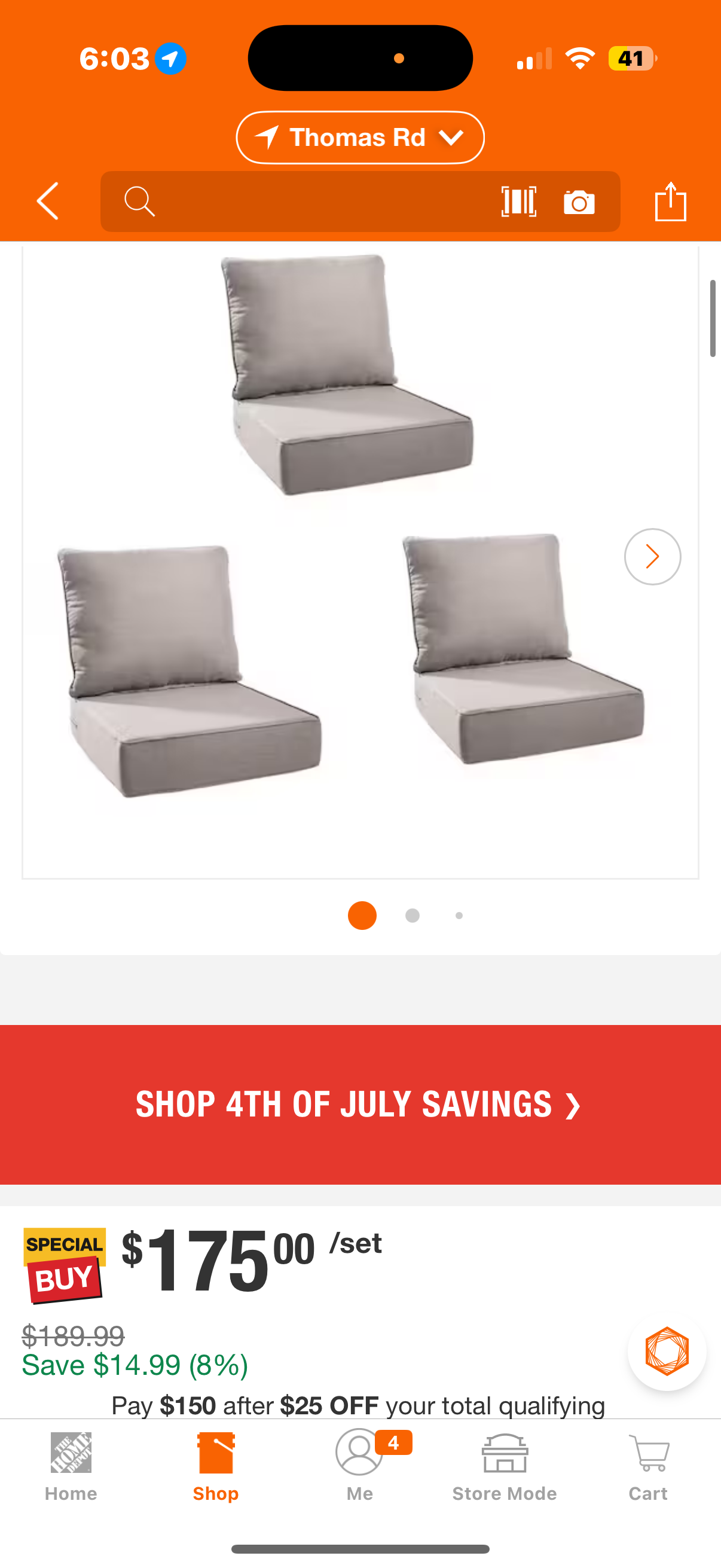 24 in. x 24 in. x 6 in Outdoor Cushion   Beige (3-Set)