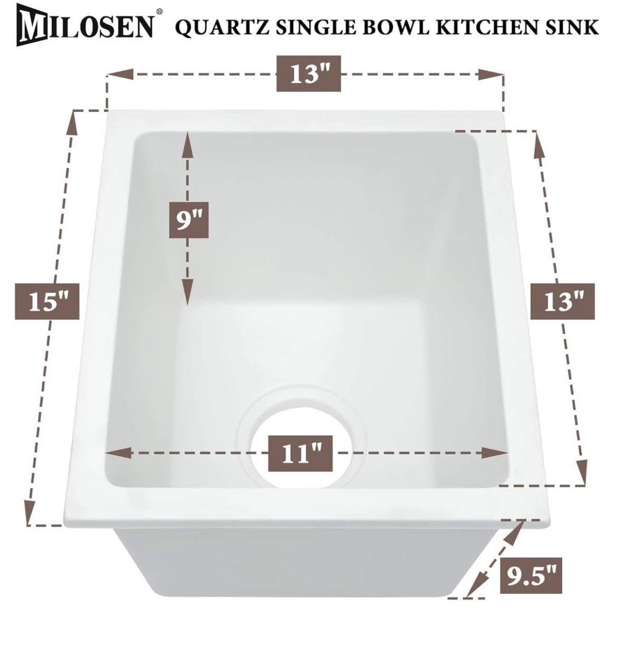 Small White Bar Sink 13×15 Inch
