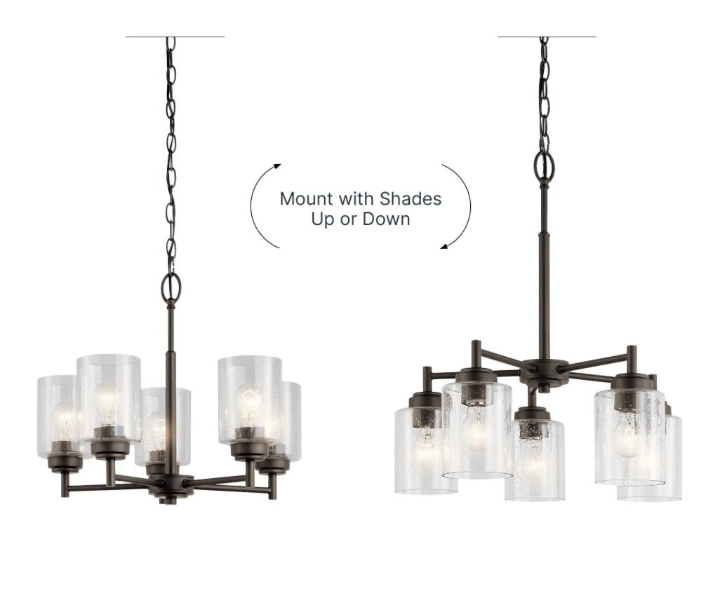 Winslow 5 -Light Bronze Seeded glass Metal Chandelier