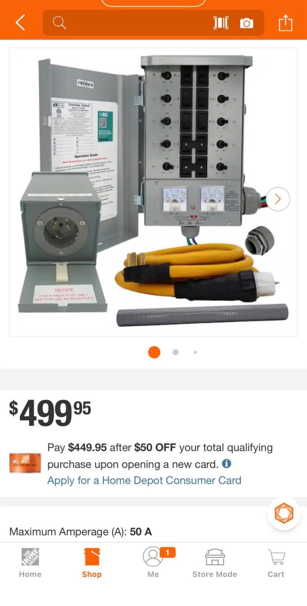 Emergen 50 Amp 10 Circuits G2 Manual Transfer Switch Kit