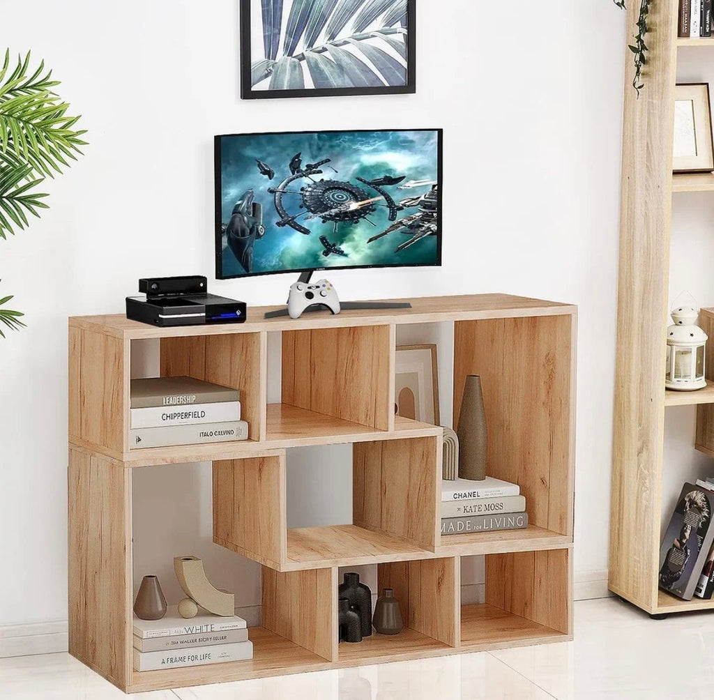 L-shaped TV Console Stand with 2-tier Shelf Bookcase