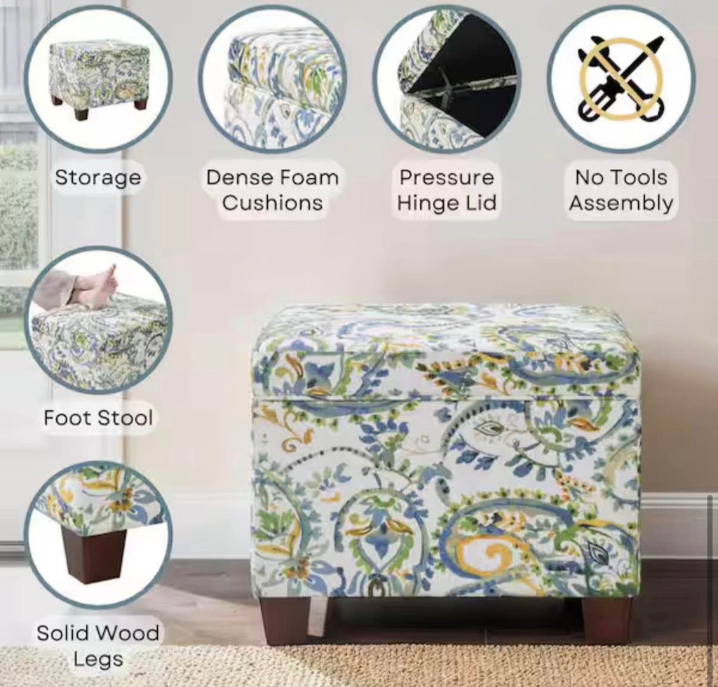 Madison Paisley Fabric Storage Ottoman