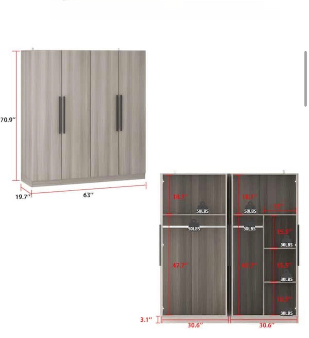 Gray Wood 63 in. W Armoire