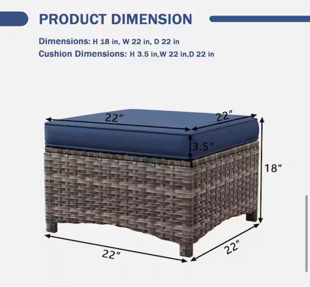 Wicker Outdoor Patio Ottoman with Blue Cushions (Set of 2)