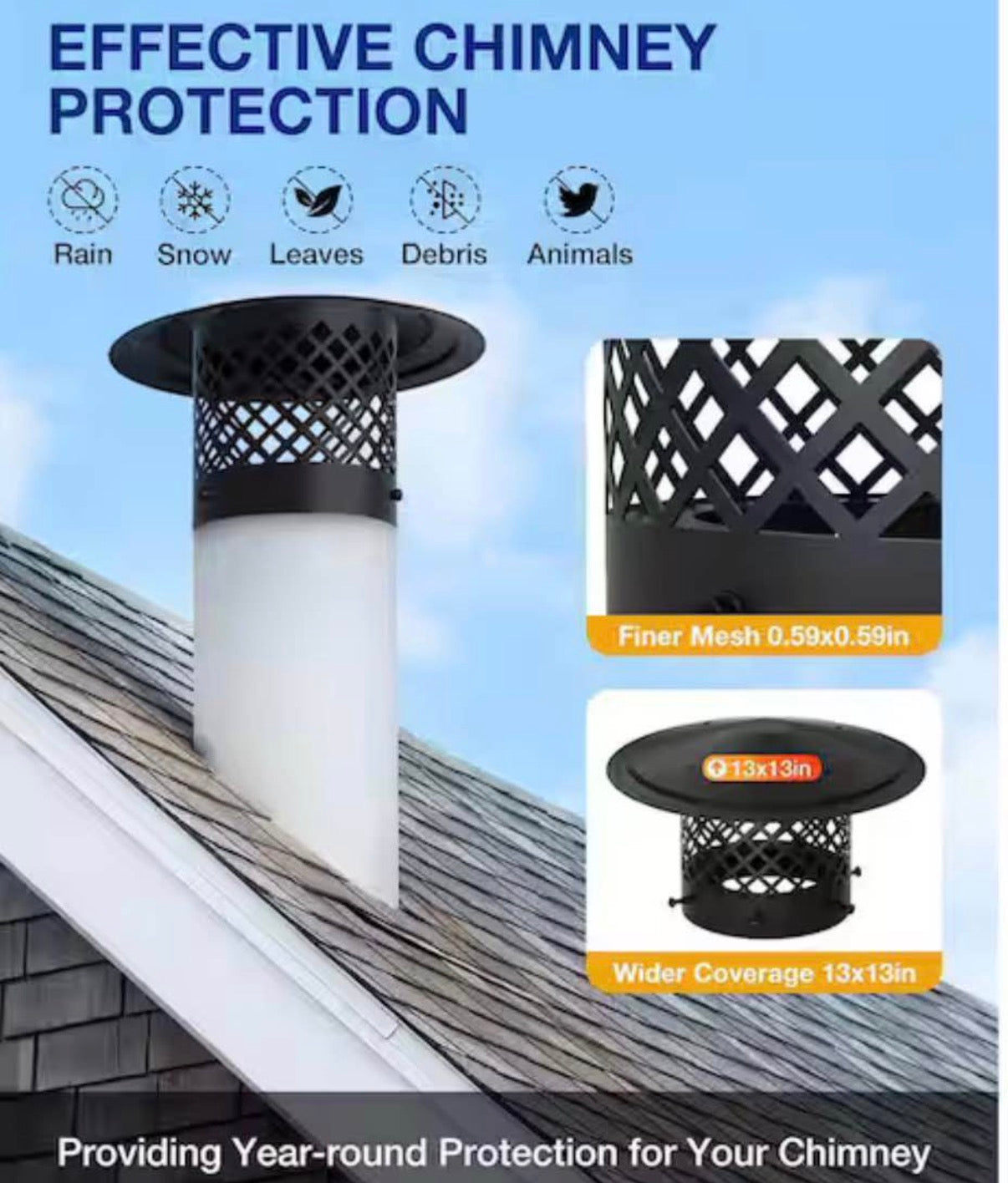 6 in. Black Round Galvanized Steel Fireplace Chimney Cap