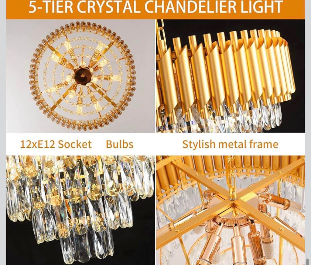 Modern Crystal Gold Chandelier 12 Lights