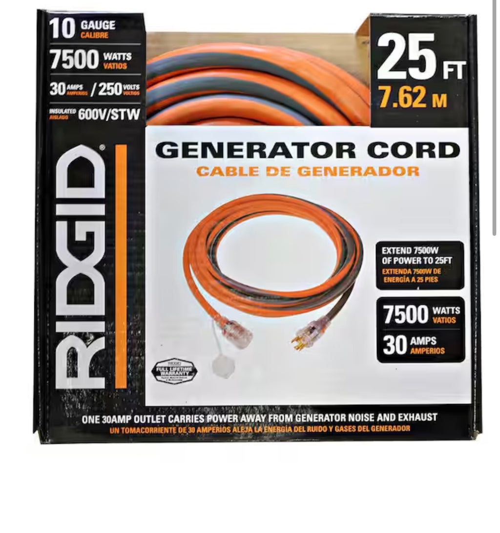 RIDGID 25 ft. 10 Gauge 30 Amp Generator Cord