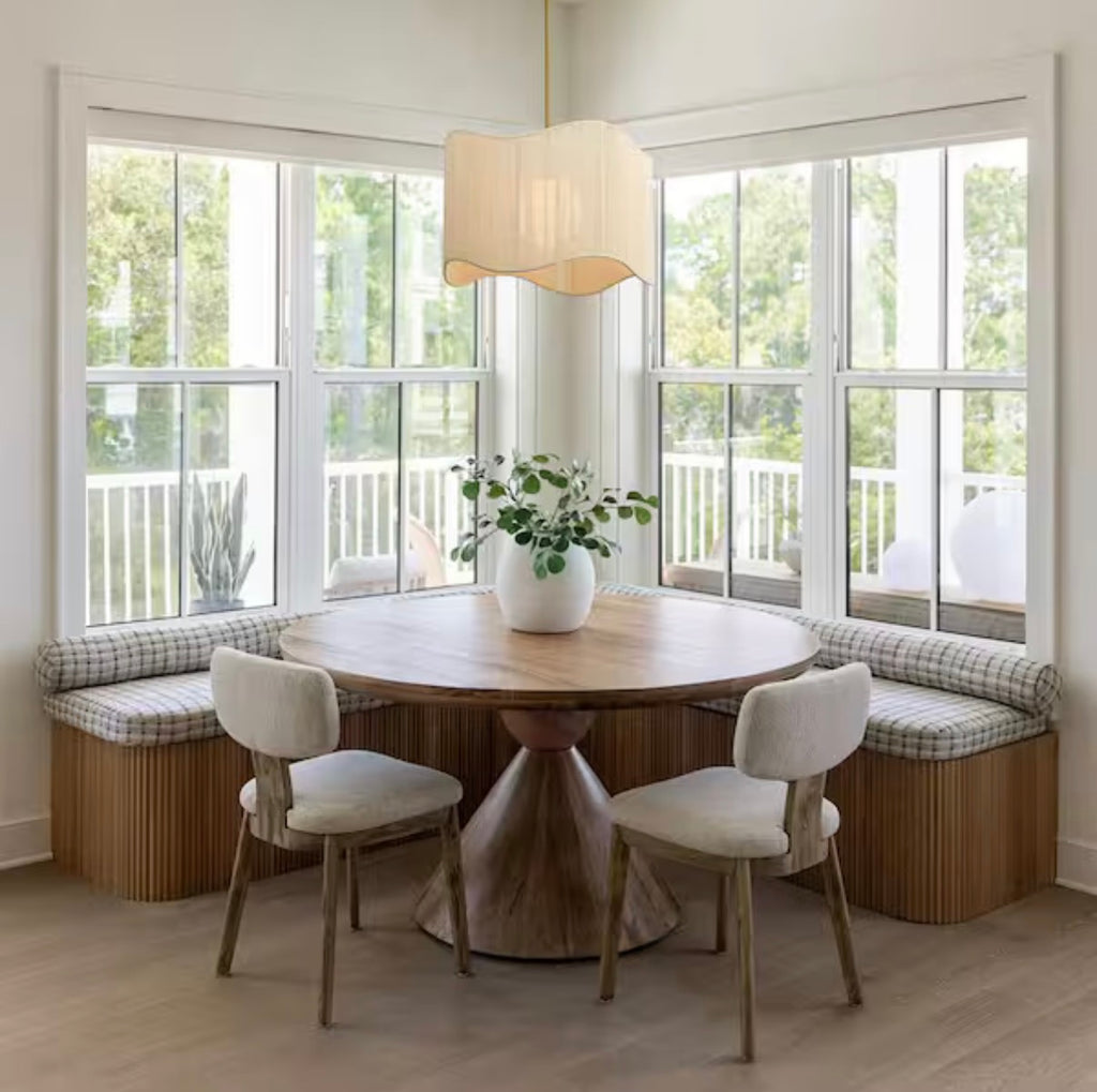 Haven 1-Light 23.6 in.W Brass Wavy Edge Fabric Drum Pendant Light