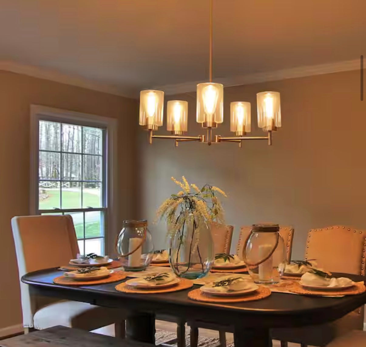 5-Light Brushed Nickel Chandelier with Clear Glass Shades