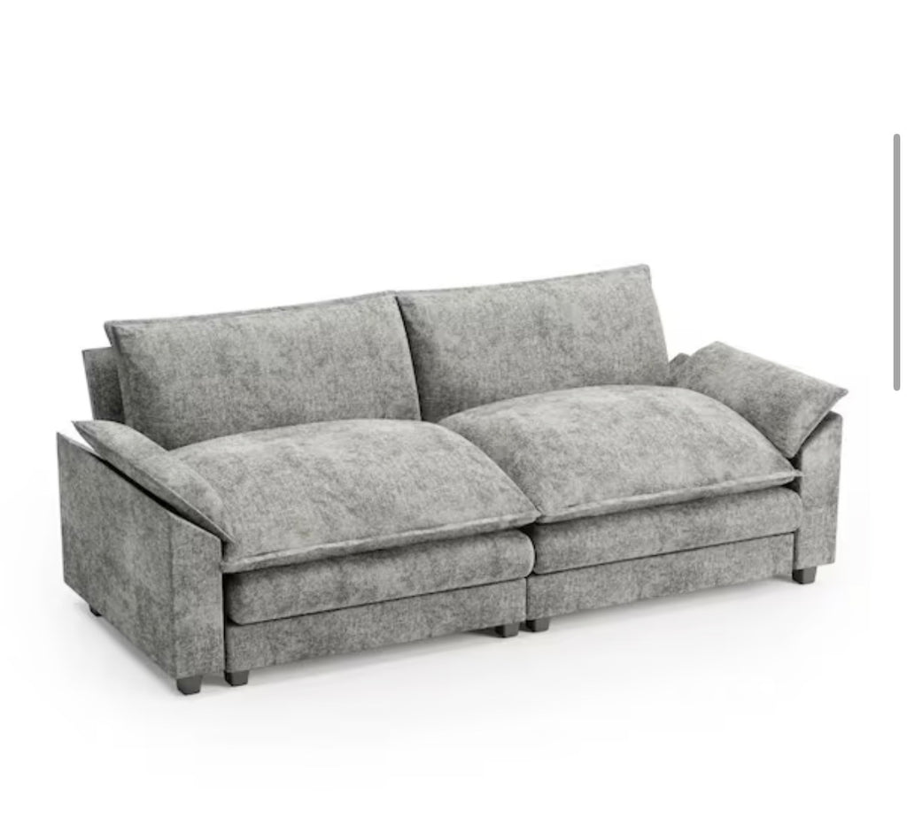 84 in. Deluxe Pillow-Styled Chenille Paris Gray Loveseat