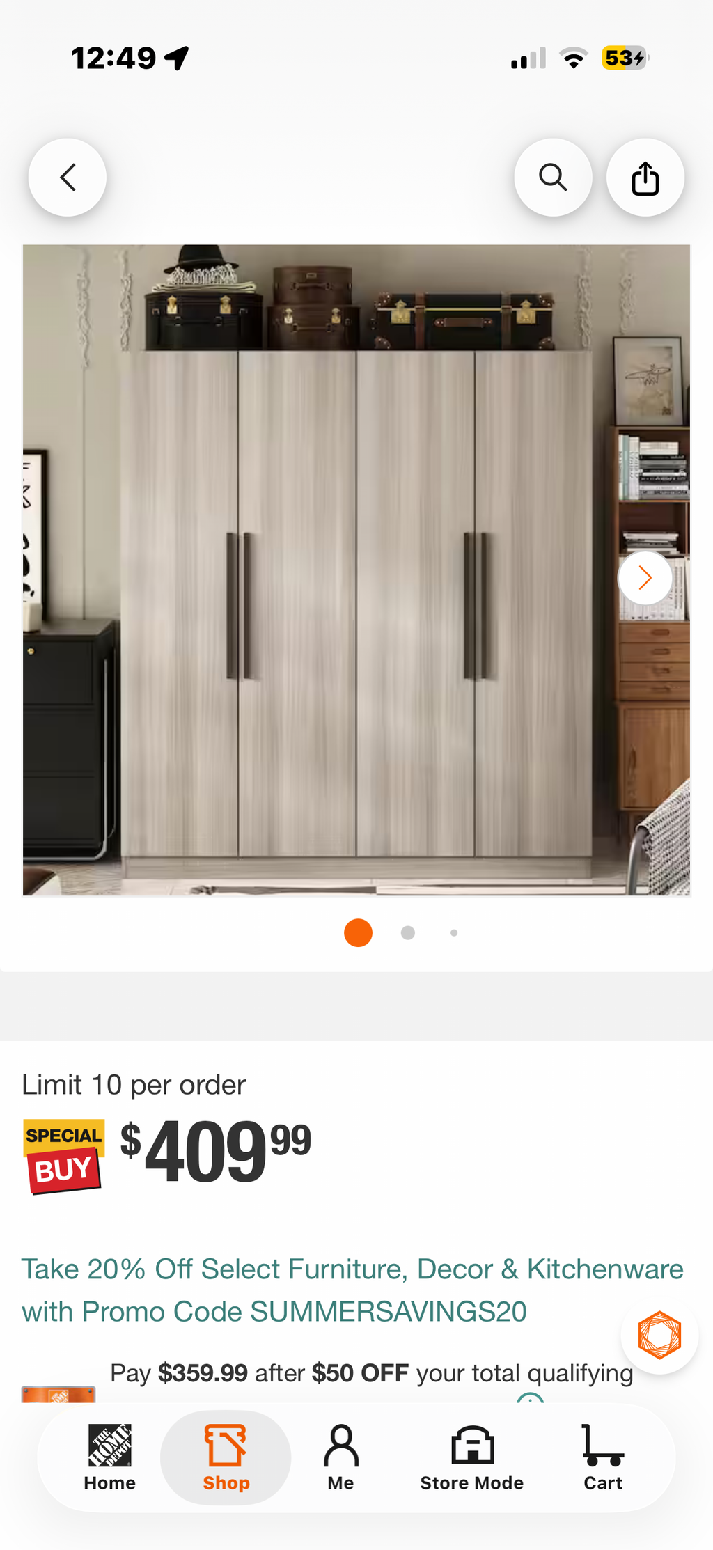 Gray Wood 63 in. W Armoire